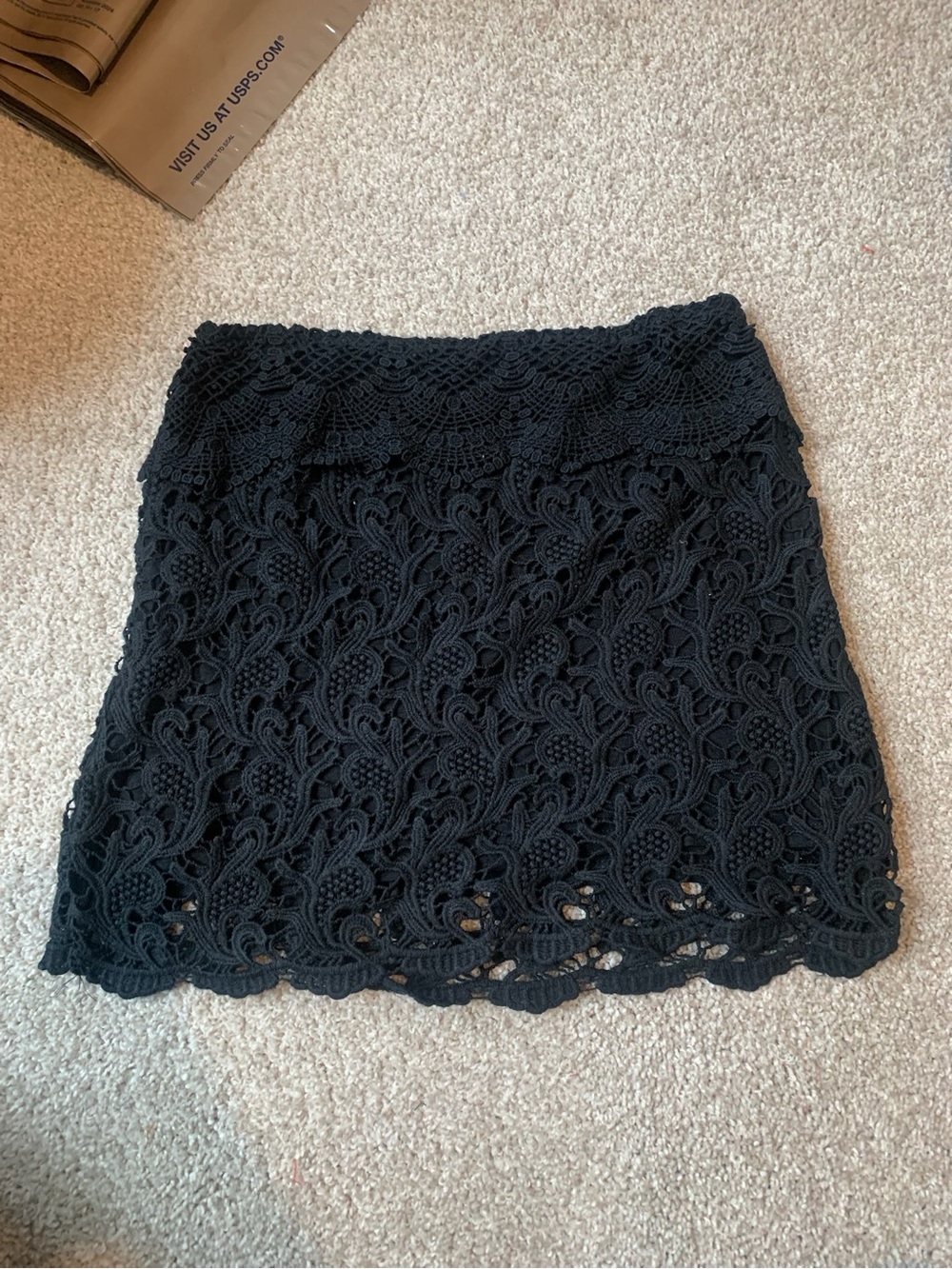 Anthropologie Pins and Needles Black Crochet Lace Boho Preppy Mini Skirt Small